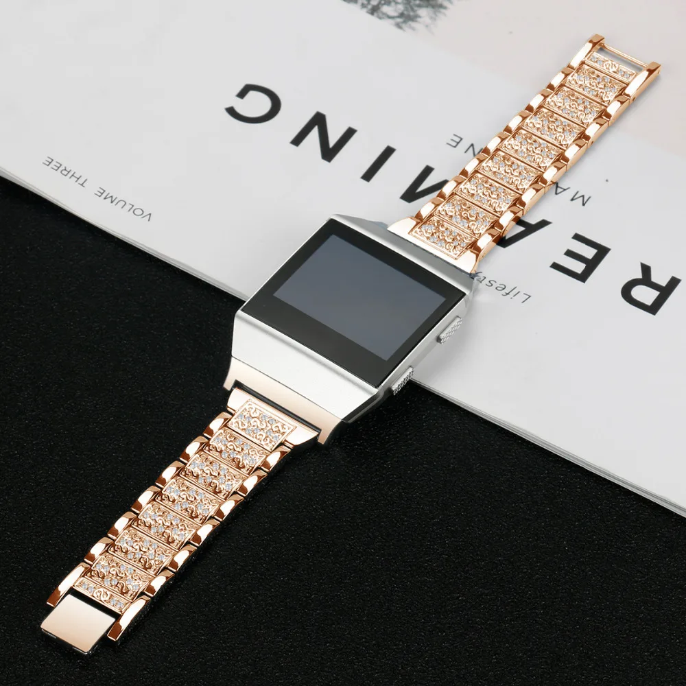 Metal Bands for Fitbit Ionic Replacement Band stainless steel with Rhinestone Bling Adjustable Bracelet  (10)