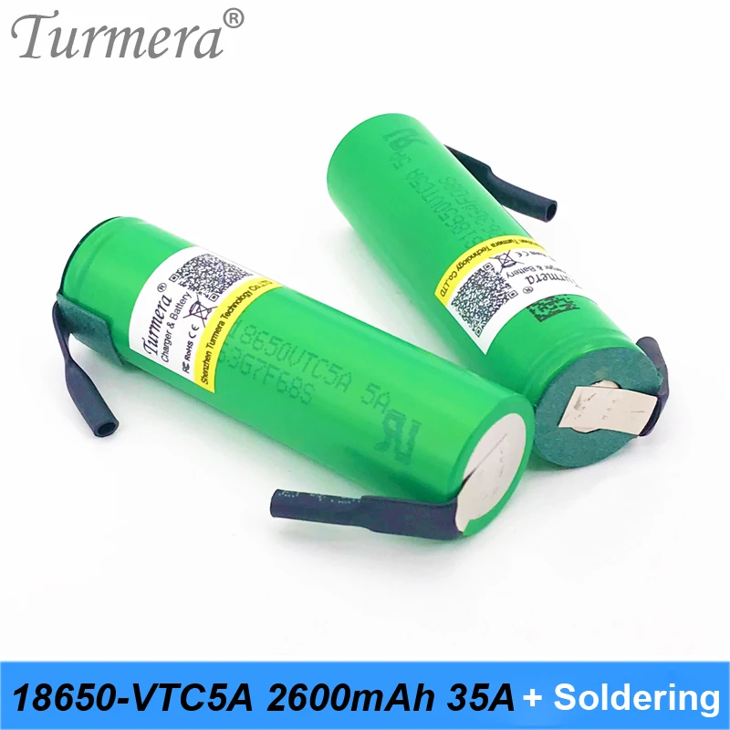 Turmera 18650 vtc5a us18650vtc5a 2600mAh 35a 18650 литиевая аккумуляторная батарея для отвертки shura+ полоски для пайки