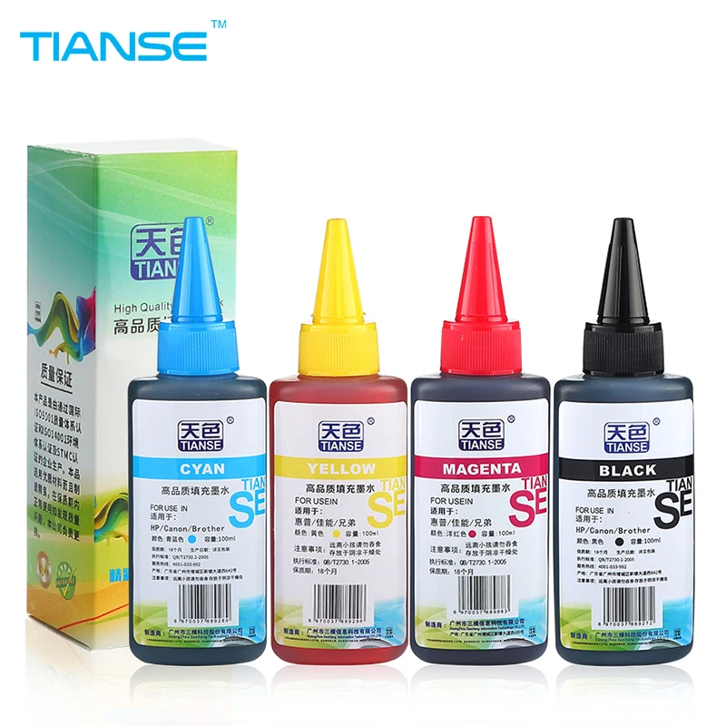 

TIANSE high quality 100ml Color universal Dye Ink refill kit refillable for HP printer for canno for brother ink cartirdges ciss