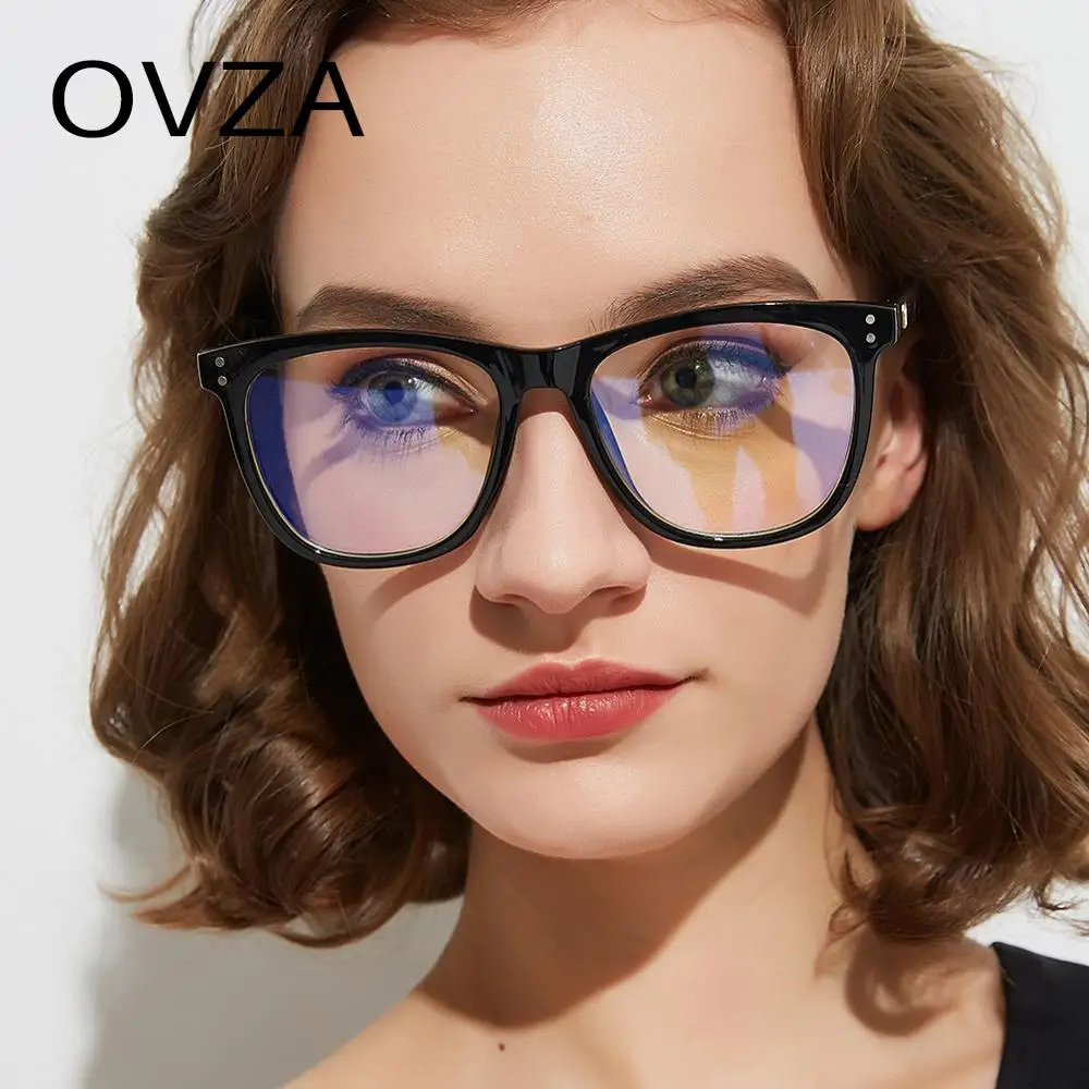 OVZA, мужские очки против излучения, женские очки в черной оправе, анти-светильник, Синяя Прозрачная оправа, очки для компьютера, очки S0039
