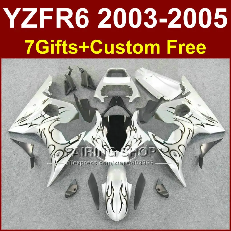 R6 custom fairing parts for YAMAHA r6 Motorcycle fairings sets 03 04 05 YZF R6 2003 2004 2005 black flame fairing kits LOTE