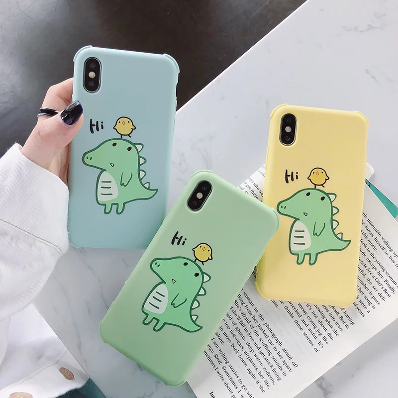 

Lovely baby dinosaur phone cases For iphone 7 case Four-corner anti-fall backcover For iphone6 6s 7 8plus x xsmax xr xs Coque