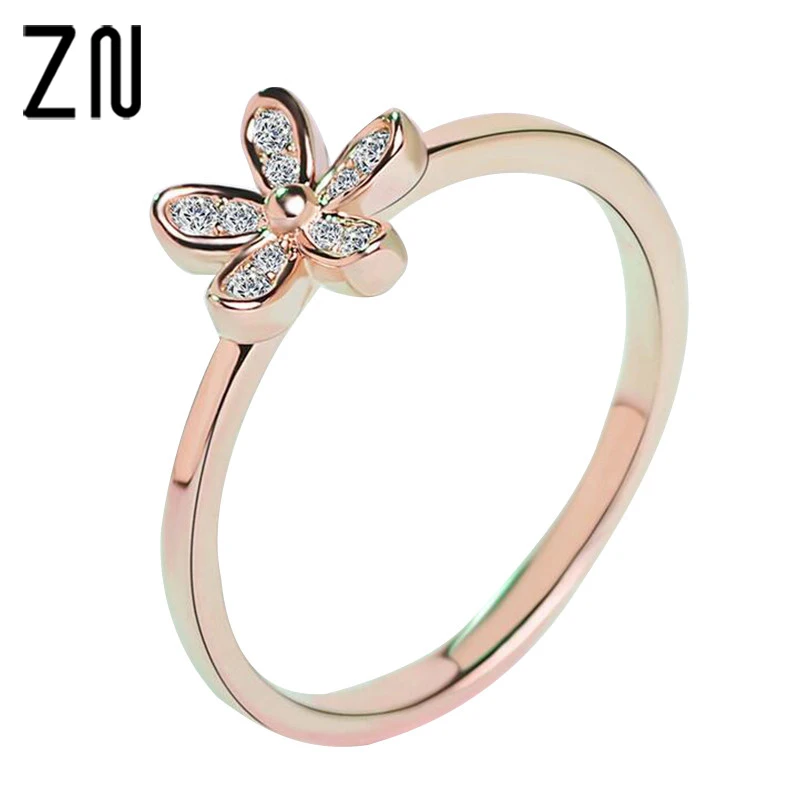 

ZN Two Colors Fashion Elegant Original Dazzling Daisy Flower Ring Clear CZ Wedding Jewelry