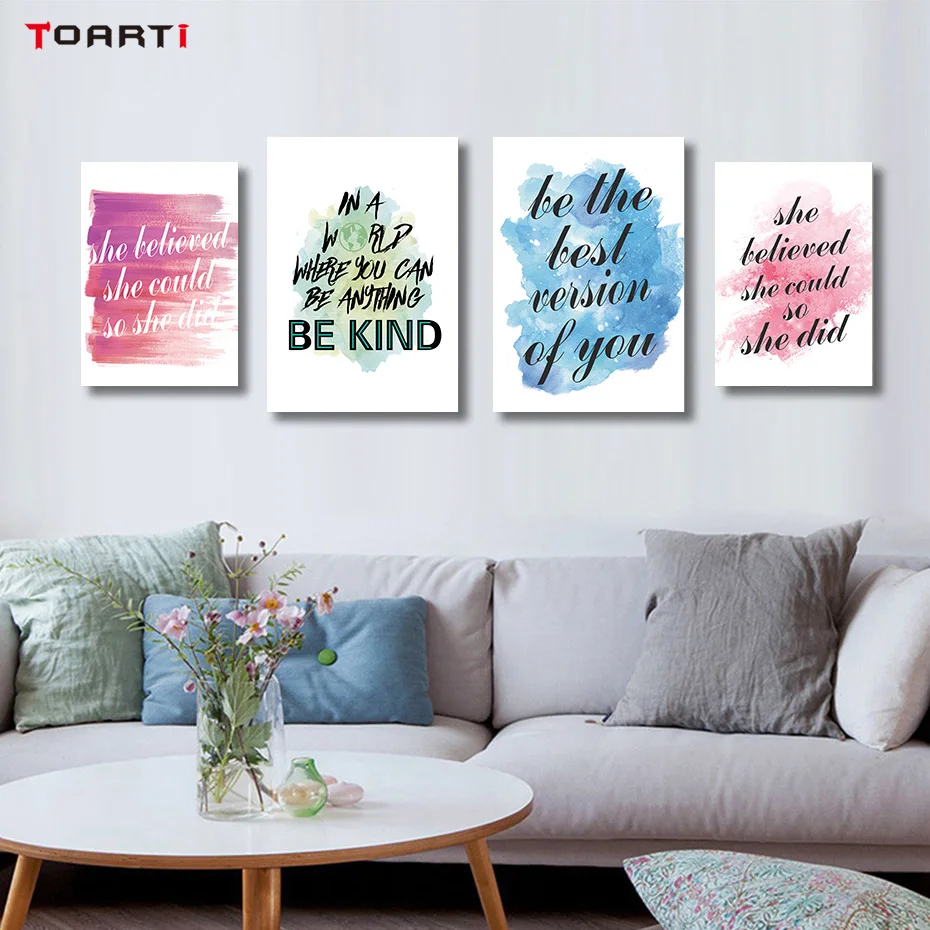 Inspiring Quotes Wall Art Modular Pictures Watercolor Draw Prints Nordic Minimalist Poster Paintings Living Room Home Decoration (2)