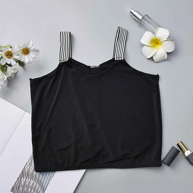 

Women Crop Top Sexy Underwear Striped Strap Camisoles Vest High Elastic Slim Tube Top