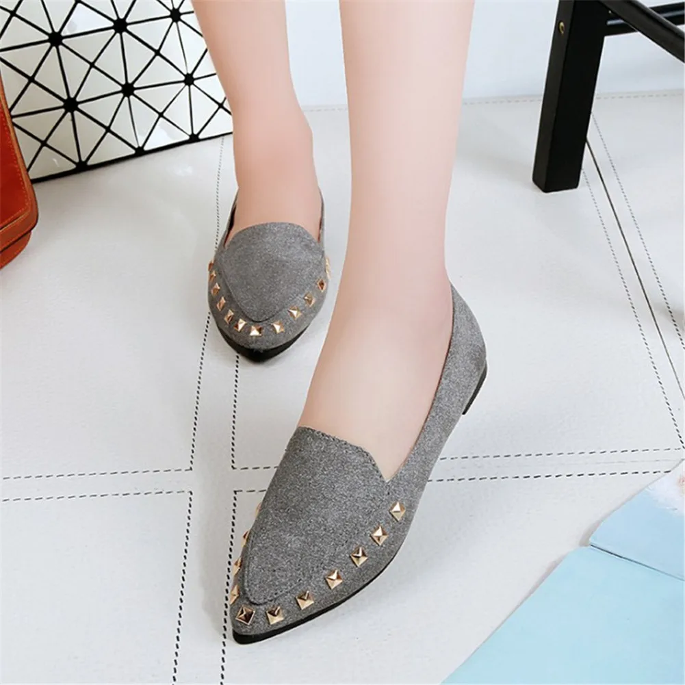 Fashion Women Shoes Low Cut Casual Point Toe Rivet Flat Heel Solid