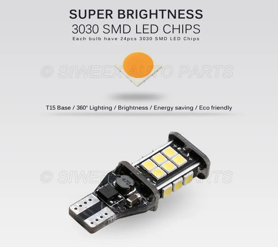 T15 светодиодный светильник W16W автомобильный резервный светильник CANBUS Error Free 24SMD 3030 белый светодиодный светильник хвостовые лампы белый 12V автомобильный светильник источник