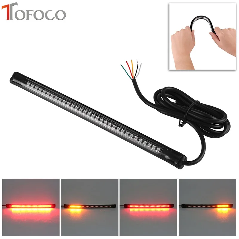 

TOFOCO 12V 32 LED 3528 SMD Car LED Tail Rear Brake Stop Turn Signal Flexible Light Strip Red Yellow Color Car styling light