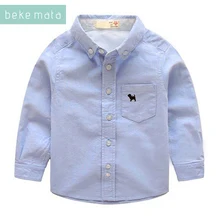 BEKE MATA/рубашки для маленьких мальчиков Осенняя коллекция года, Повседневная однотонная хлопковая одежда с отложным воротником для мальчиков Одежда для детей От 2 до 11 лет