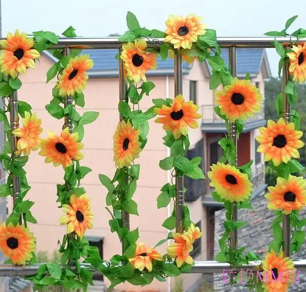  240CM Long Artificial Sunflower Silk Flowers Garland Vine Ivy Rattan Leaf Flower Craft for DIY Home Wedding Floral Decorative Flowers