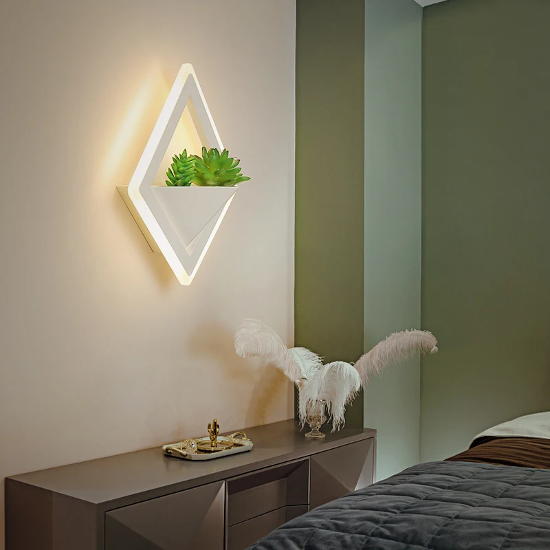 Светодиодный настенный светильник, светодиодный светильник-бра, акриловый современный домашний декоративный настенный светильник для прикроватной спальни/столовой/туалета с растением