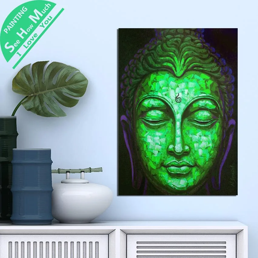 1 Шт. Квадрат Будда Зеленое Лицо HD Печатных Холст Wall Art Плакаты и Принты Плакат Живопись Лучший!