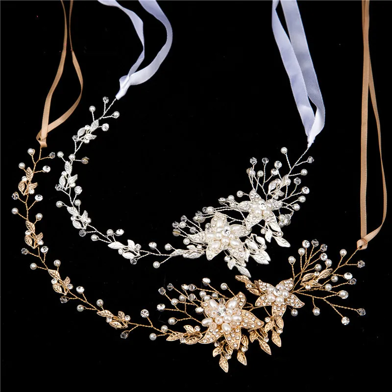 bridal-Wedding-Party-jewelry-Gold-sliver-Leaves-Pearl-Headbands-Flower-Head-Piece-Bride-Vintage-Hair-bands