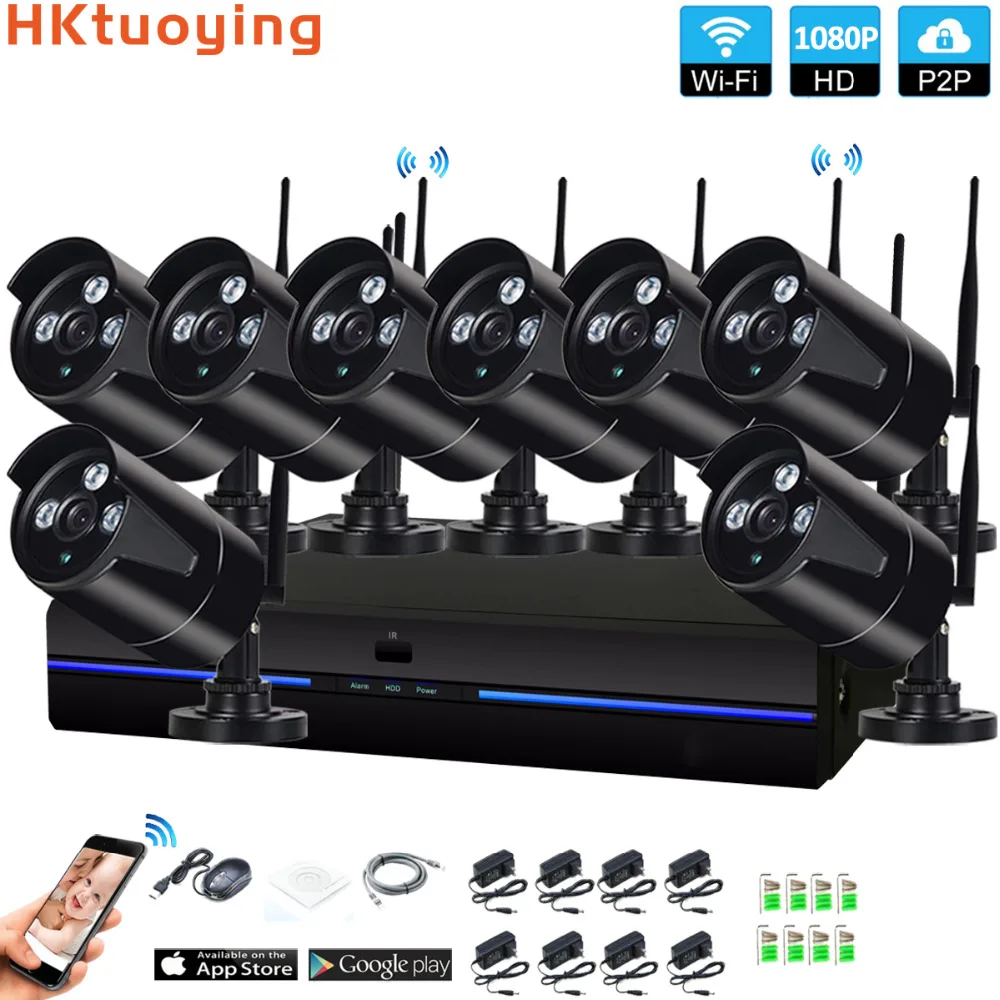 Plug and Play 8CH 1080P HD Беспроводной NVR Kit P2P внутренний наружный IR Ночное Видение