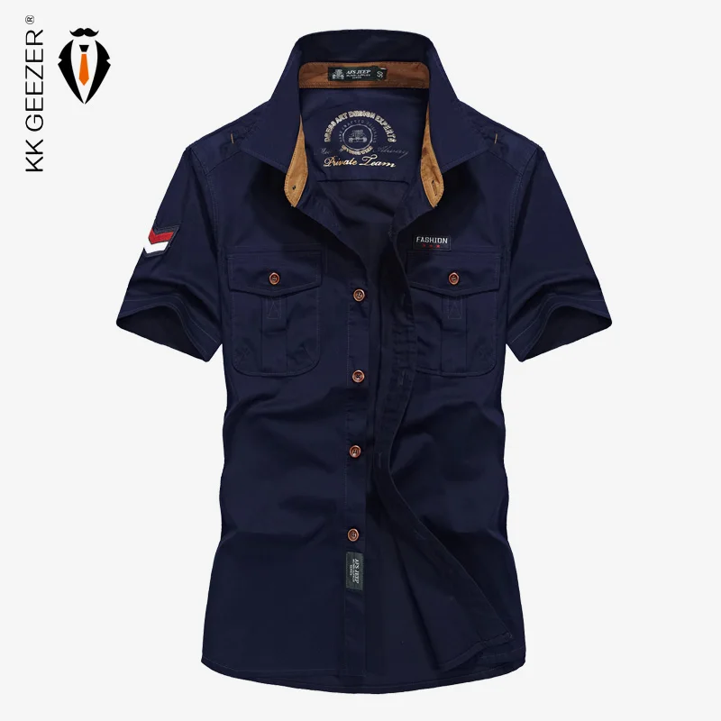 

2017 Summer Cotton Casual Shirts Men Fashion New 2017 Bomber Short Sleeve Loose Army Comfortable Men High Quality Dress Shirt
