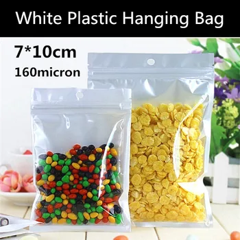 

Wholesale 200pcs 7x10cm 160micron Small Plastic Hanging Bag White Translucent Laminated Hanging Hole Bag Gift Bag