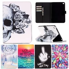 For Ipad6 Lovely Cartoon Design Flower Skull Pattern PU Leather Stand Smart Case Cover for iPad Air 2/Ipad 6 Gen Tablet Cover