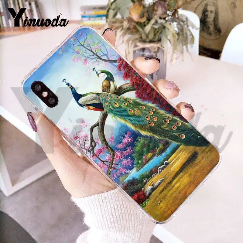 Чехол Yinuoda для iphone 7 6 X красивый прозрачный чехол телефона с синими и зелеными