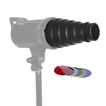 

Conical Snoot with Honeycomb Grid Colors Filter Kit for Bowens Mount Studio Strobe Monolight Photography Flash Accessories