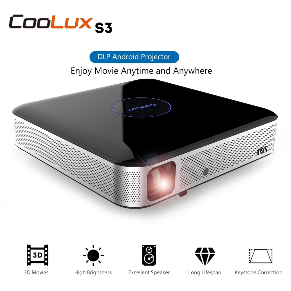 COOLUX S3 Pro DLP проектор домашний кинотеатр 1 Гб+ 16 Гб 1100 ANSI 1080P 5000: 1 Android 4,4 поддержка 4K 2,4G/5 ГГц WiFi Bluetooth 4,0