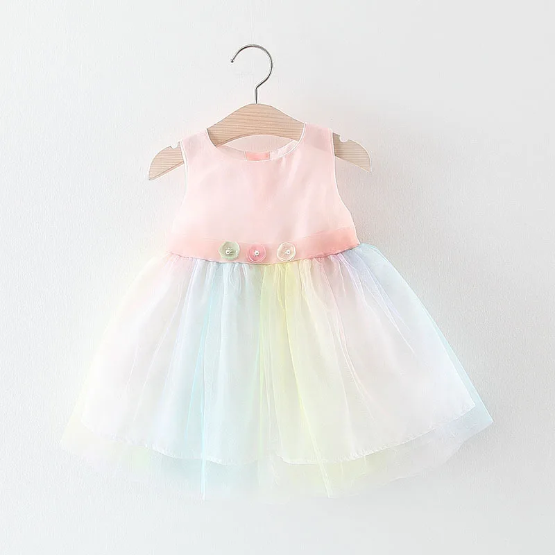 

Summer Girls Dresses Baby Girl Clothes Infants Flower Beaded Kids Children Princess Colorful Party MESH Dress Vestidos WT157