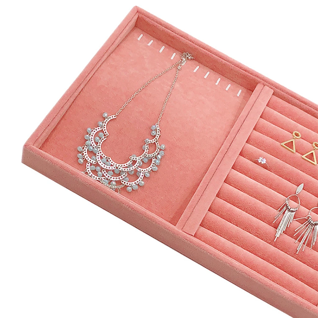 Velvet Jewelry Display Stand Tray Brooch Ring Earrings Holder Organizer Rack