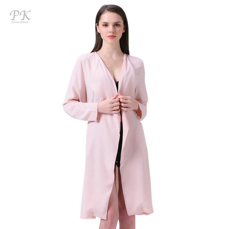 PK spring long coat pink womens trench coats belt turndown collar