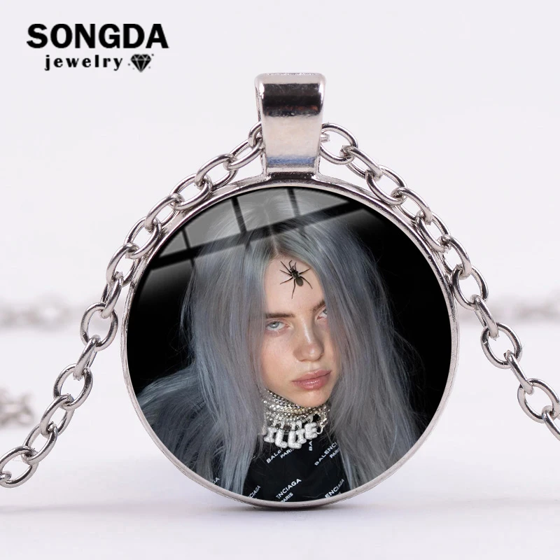 SONGDA Hot Billie Eilish, ожерелье для фанатов, модная певица, Harajuku, принт, стеклянный кабошон ручной работы, ожерелье с подвеской, металлическая цепочка в стиле панк