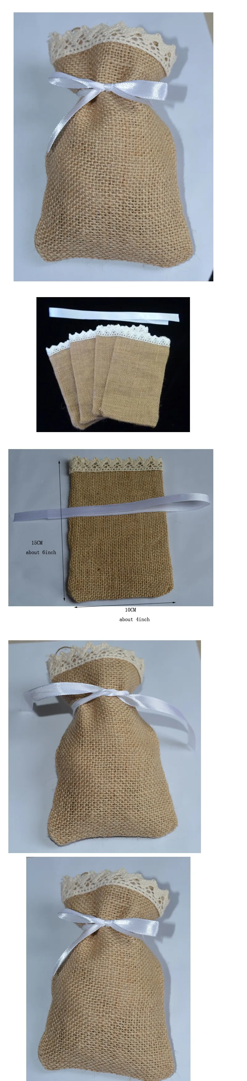 Кружевная Мешковина Подарочный шнурок 10x15 см(" x 6") деревенская свадьба, для конфет Hessian упаковочная сумка