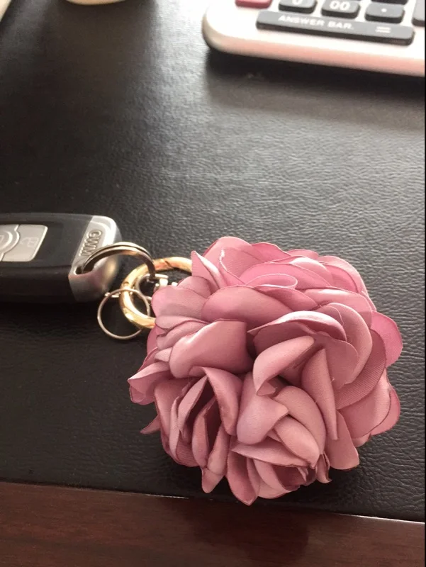 pink camellia silk flower keychains chic floral handbag charm Bag