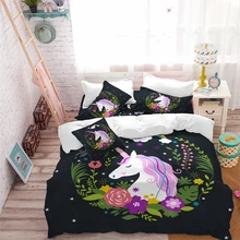 Cute Unicorn Bedding Set Girls Sweet Cartoon Duvet Cover Set Floral Print Bedclothes Twin Full King Queen Bed Cover Home Decor