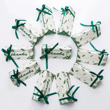 

50pcs/lot Green Romantic Wedding Gift Chocolate Candy Box Baby Shower Favor Box Wedding Sweet Gift Bag for Packaging Decoration