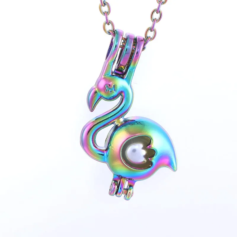 

Flamingo Aromatherapy essential oil diffuser Metal Pendant 4pcs/lot Pearl cage necklace Jewelry Accessories wholesale SC525