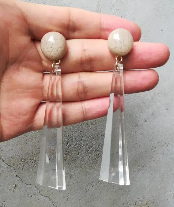 

Timeless Wonder Geo resin clear bar Stud statement Earrings hiphop Party Gift Brincos super runway rare long punk top 3243