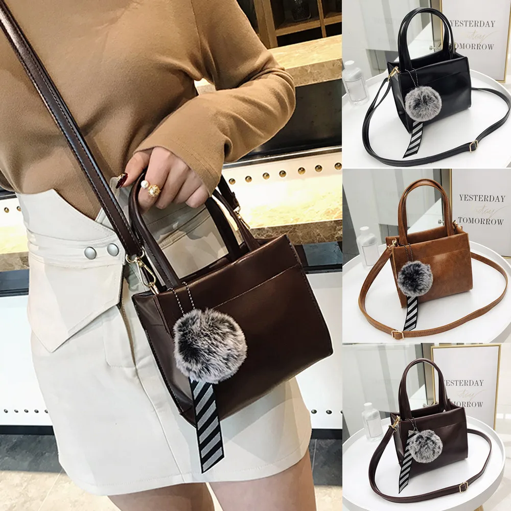 

Women Fashion Leather Hairball Handbag bag for women Tide Wild Shoulder Bag Casual Tote Bag bolso mujer grande#35