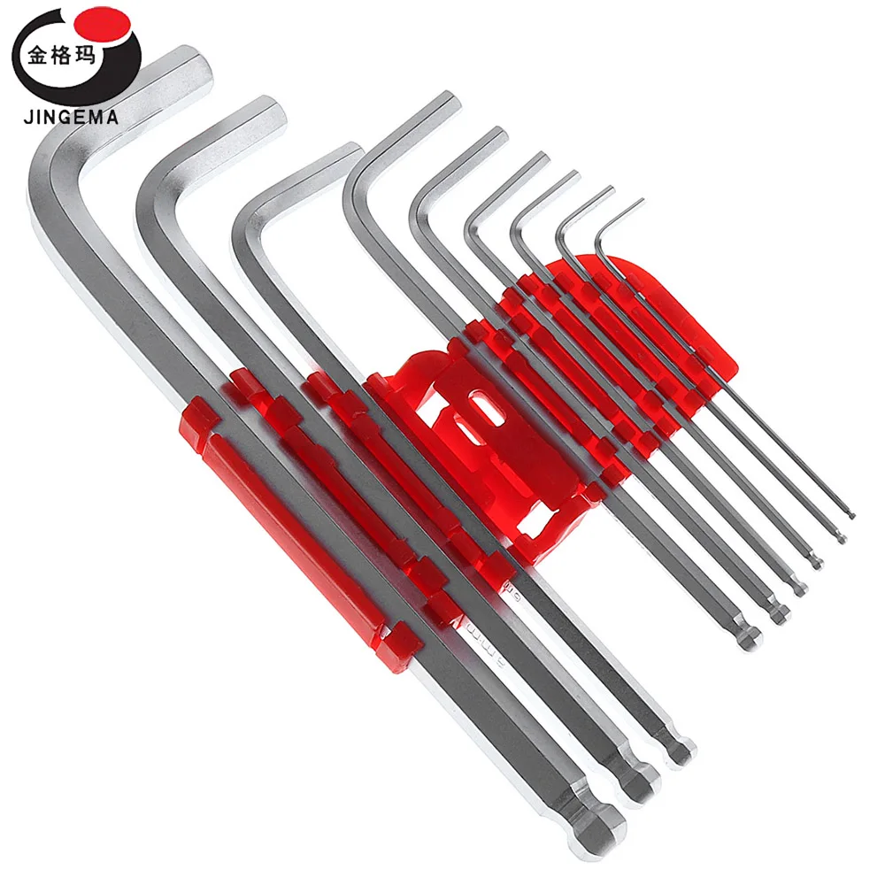 9pcs L Shape Chrome Vanadium Steel Medium Long Inner Hexagon Wrench