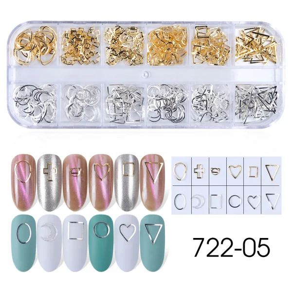 1 упаковка Смешанные 3D DIY Полые Металлические рамки украшения для дизайна ногтей золотые заклепки аксессуары для маникюра DIY Shell слайдер Шпильки для ногтей CH698-1 - Цвет: 722-05