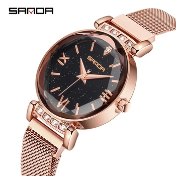 

SANDA Fashion Elegant Women Watches Magnet Buckle Ladies Watch New Steel Mesh Watch Women Relogio Masculino Starry Sky Clock
