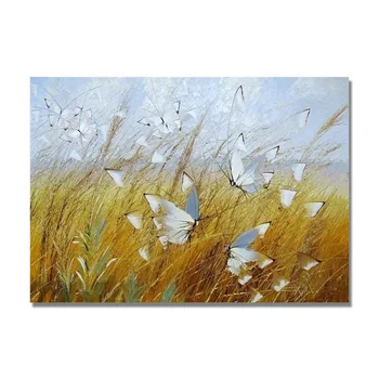 

Hand Painted Modern Abstract White Butterfly Landscape Oil Painting on Canvas for Home Wall Art Decoration