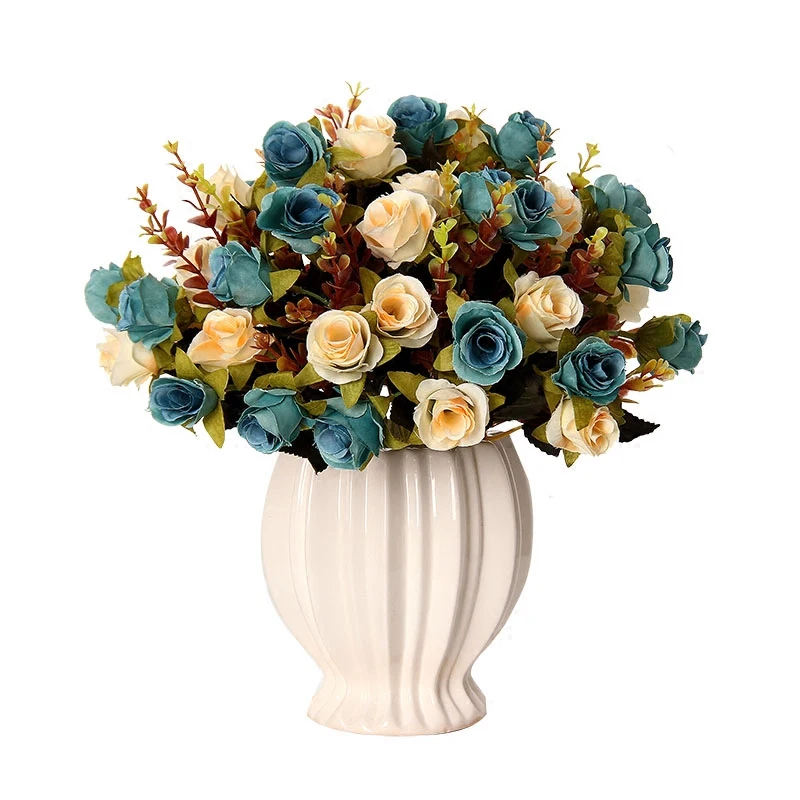 

Simulation bouquet flower vase set ornament for home decor craft ceramic vase rose flower table dried flower decorations