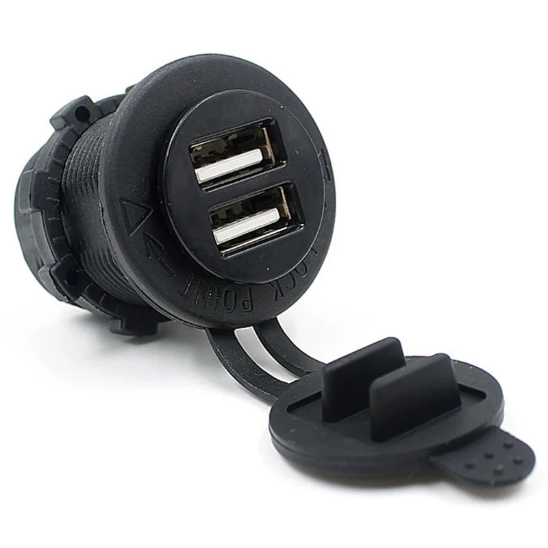

MAYITR New 12-24V Car Cigarette Lighter Socket Dual 2 USB Power Adapter Charger Outlet For Auto Truck Boat Marine Motorcycle