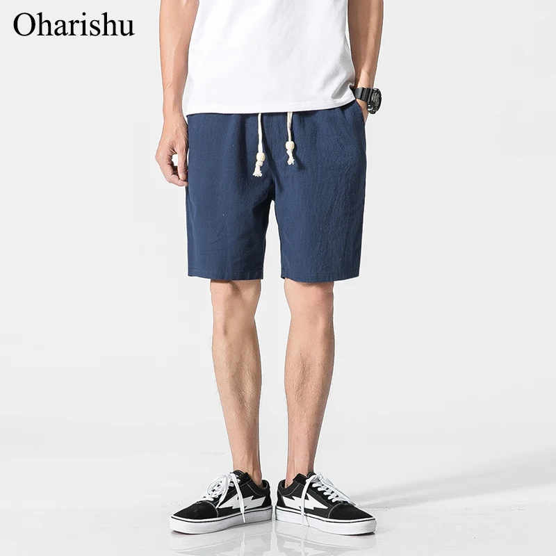 

2019 Summer New Cotton Linen Shorts Loose Men's Casual Shorts Black White Drawstring Waist Bermuda Shorts Men Plus Size 4XL 5XL