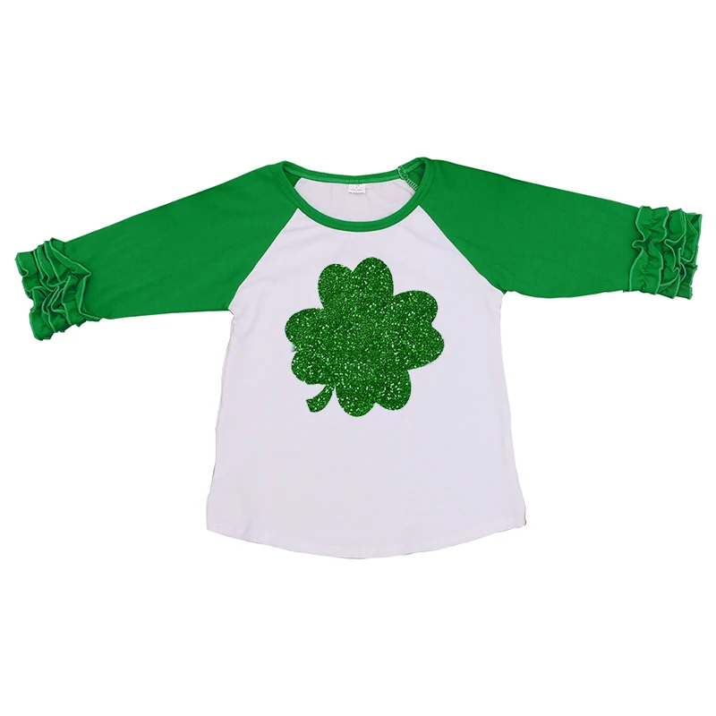 Ruffle Raglan Shirts Floral Icing Girls Shirt Feather Print Icing