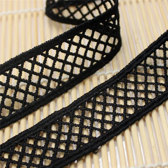 14 ярдов 1 дюйм белый черный сетки кружева планки аппликация полиэстер/хлопок костюм отделка ленты домашний текстиль пришить на - Цвет: Черный