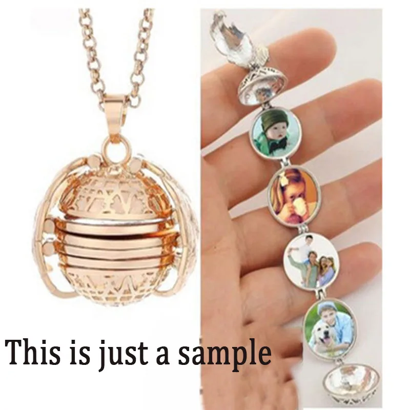 

Custom Name Kolye Magic 4 Photo Pendant Necklace Women Memory Floating Locket Necklace Angel Wings Flash Box Album Box Necklaces
