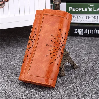 

2019Fashion Luxury Women Wallet Female Cell Phone Pocket Long Women Purses Hasp Oil Wax Leather Lady Coin Purse Card Ho