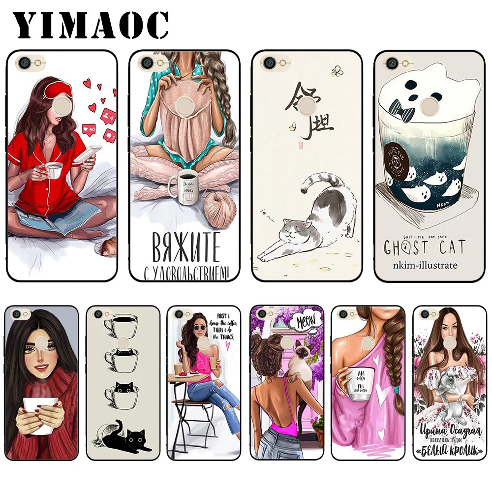 

YIMAOC Girls And Cat Coffee Soft Case for Xiaomi Redmi 4A Note 4X 5 Plus 5A Pro Prime