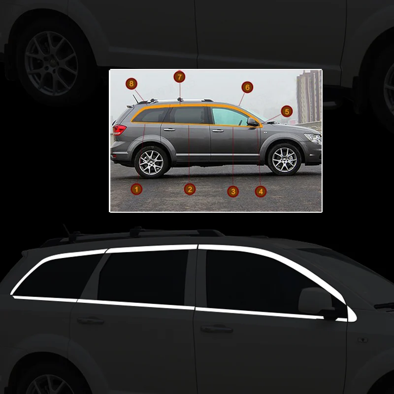 Для Dodge путешествие JC/Fiat Freemont 2009- автомобиля, для внешней отделки, подоконник рама& центр края крышки стойки зеркала Стикеры