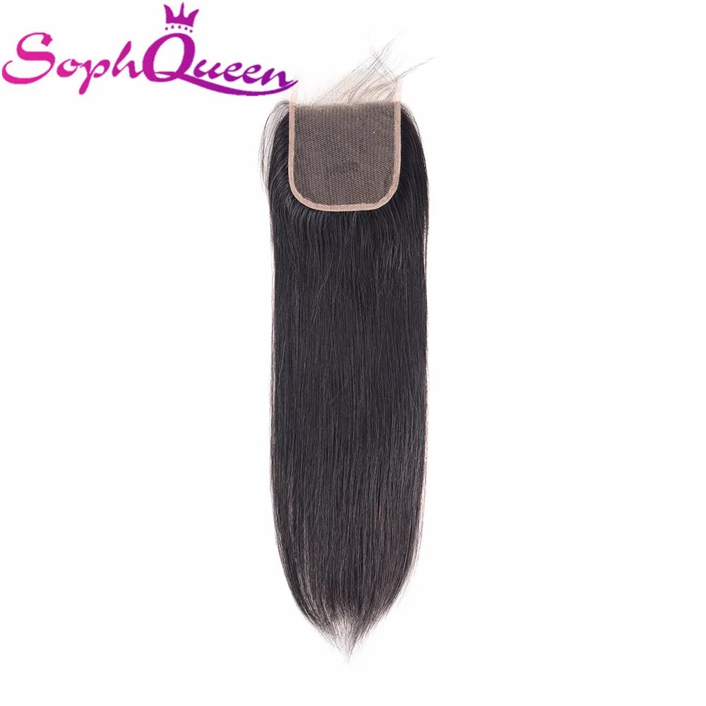 Soph queen 4*4 бразильские прямые человеческие волосы закрытие бесплатно/средний/три части 8-20 дюймов Кружева Закрытие Remy натуральный цвет ручной работы