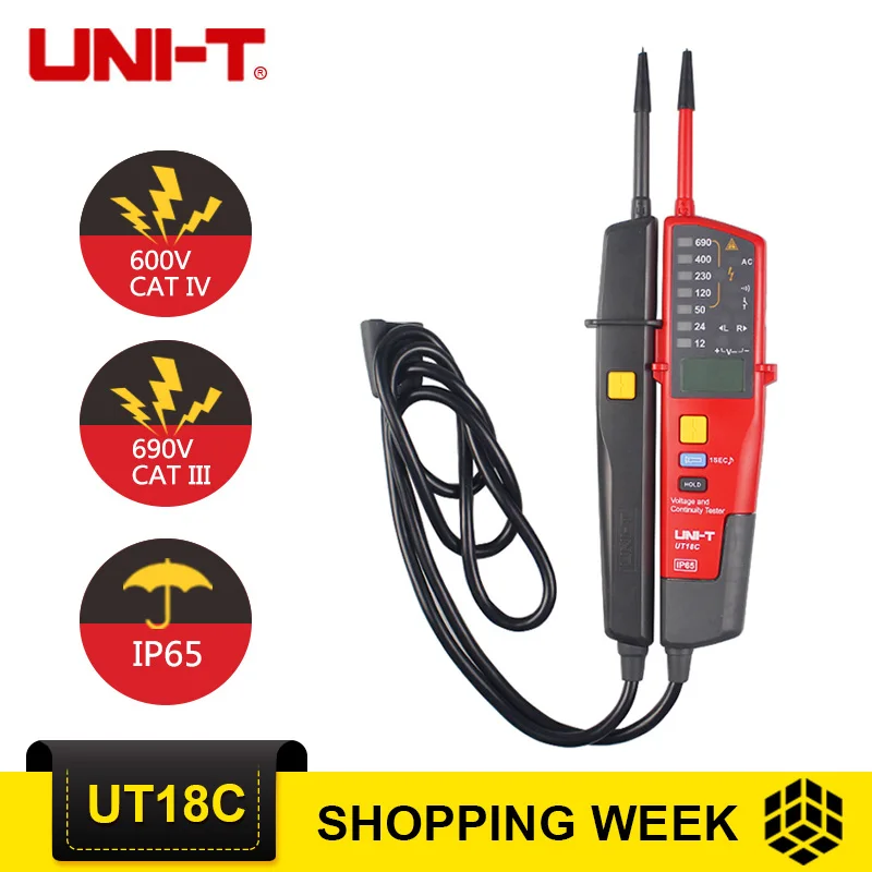 

UNI-T UT18C Voltage And Continuity Tester Auto Range Voltage Meter Continuity RCD Tester detection operating voltage